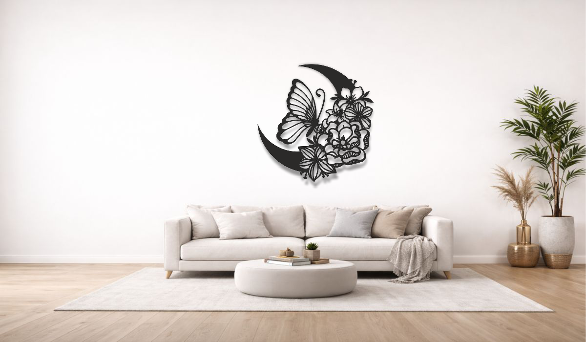 Moon Butterfly Floral Metal Wall Art