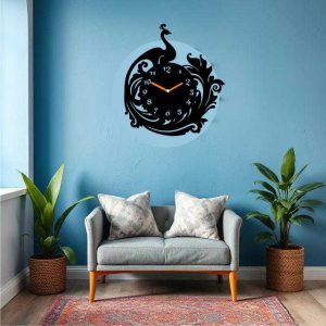 Black Peacock Metal Wall Clock – Elegant Decorative Wall Art for Home & Office